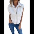 thumbnail image 3 of Camisa de y Algodón para Mujer, Blusa Holgada de Verano con Cuello en V y Corta, Informal, Color Albaricoque M, 3 of 9