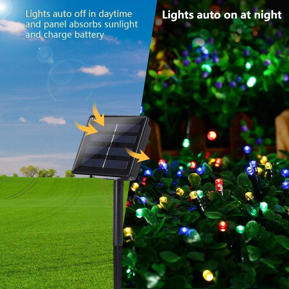 2 Pack Solar String Lights 72ft 22m 200 LED 8 Modes Solar Powered Outdoor Lighting Christmas Fairy Lights for Xmas Tree Garden Homes Wedding Party Decor (Multicolor)