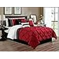 thumbnail image 3 of 7 Pieces Queen Size Burgundy Red / Black / White Double-Needle Stitch Pinch Pleat All-Season Bedding-Down Alternative Embroidered Comforter Set, 3 of 3