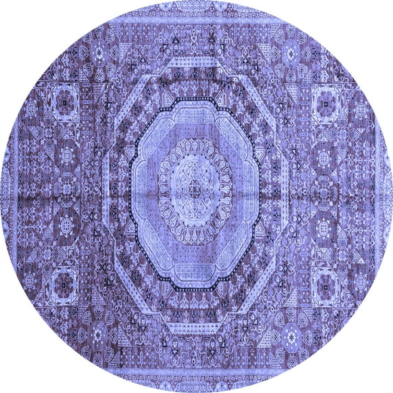 Ahgly Company Machine Washable Indoor Round Abstract Blue Modern Area Rugs, 4' Round