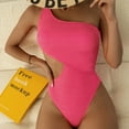 thumbnail image 6 of Women's Cutout Pink One Piece Swimsuit One Shoulder Swimwear Ribbed Monokini Bathing Suits, 6 of 7