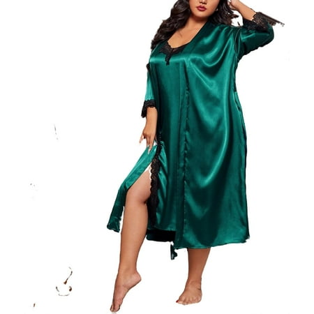 

Cami Satin Robe Sets 3/4 Sleeve Dark Green Plus Satin Robes & Robe Sets (Women s)