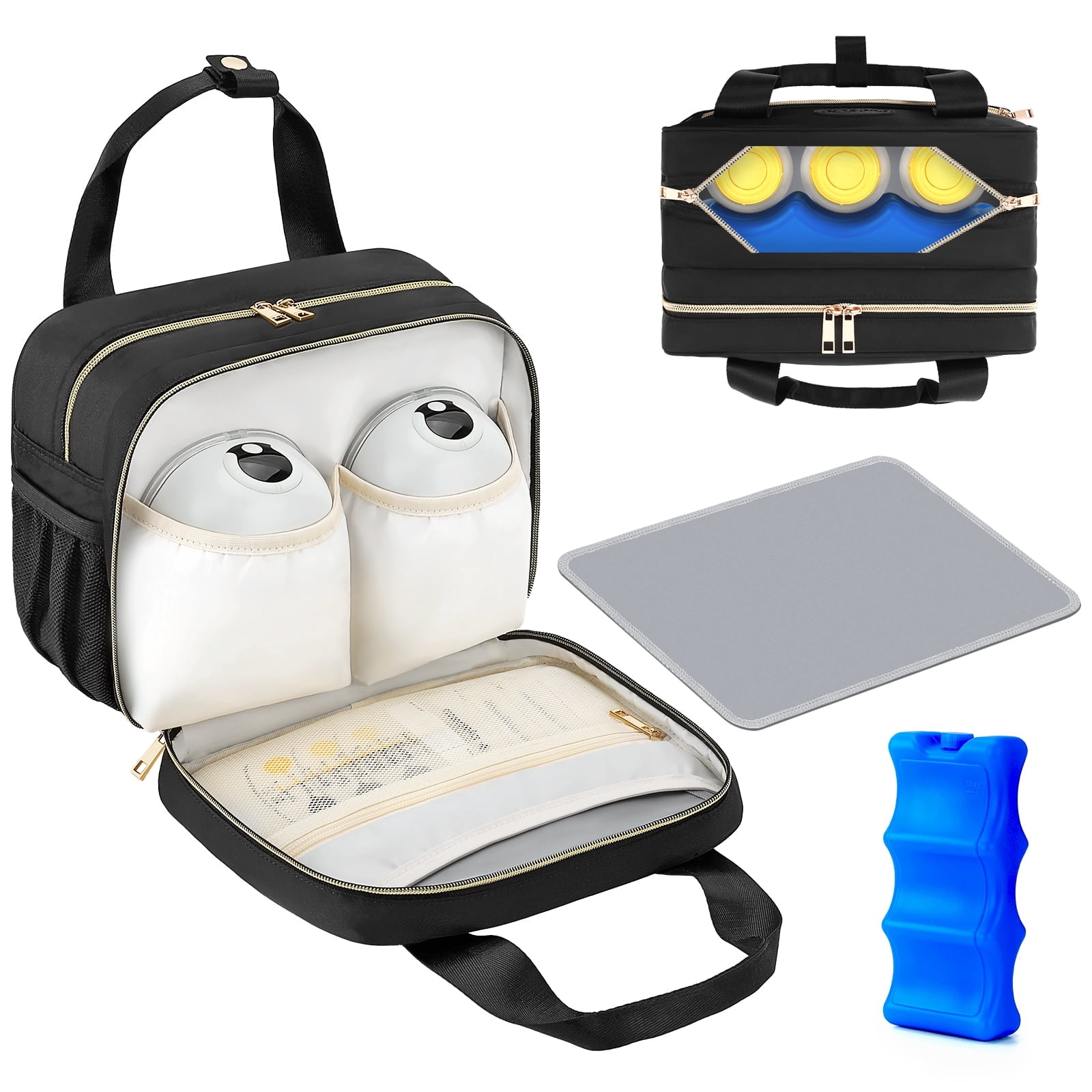 Breastmilk Cooler Travel Bag with Ice Pack, Compatible with Wearable Breast Pumps and Accessories - Portable Hands Free Breast Pump Carrying Case for Nursing & Working Moms, Black