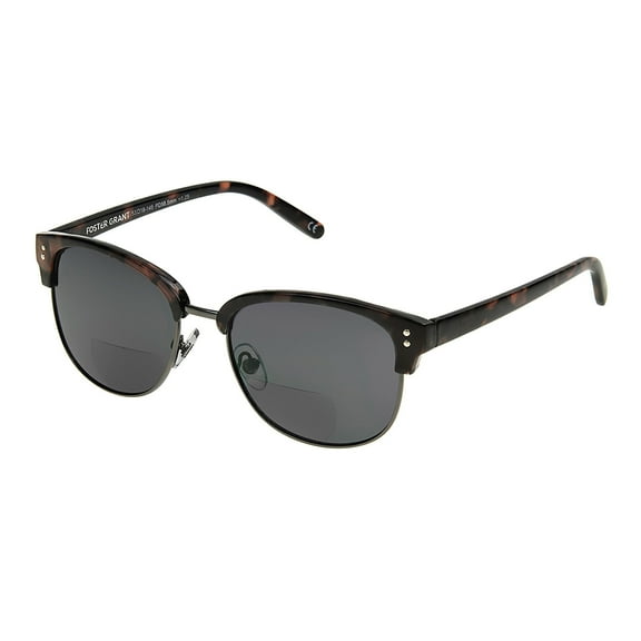 Foster Grant Sun Readers Viv Browline Unisex Full Rim Reading Sunglasses, Tortoise Frame, Smoke Lenses, 1.00