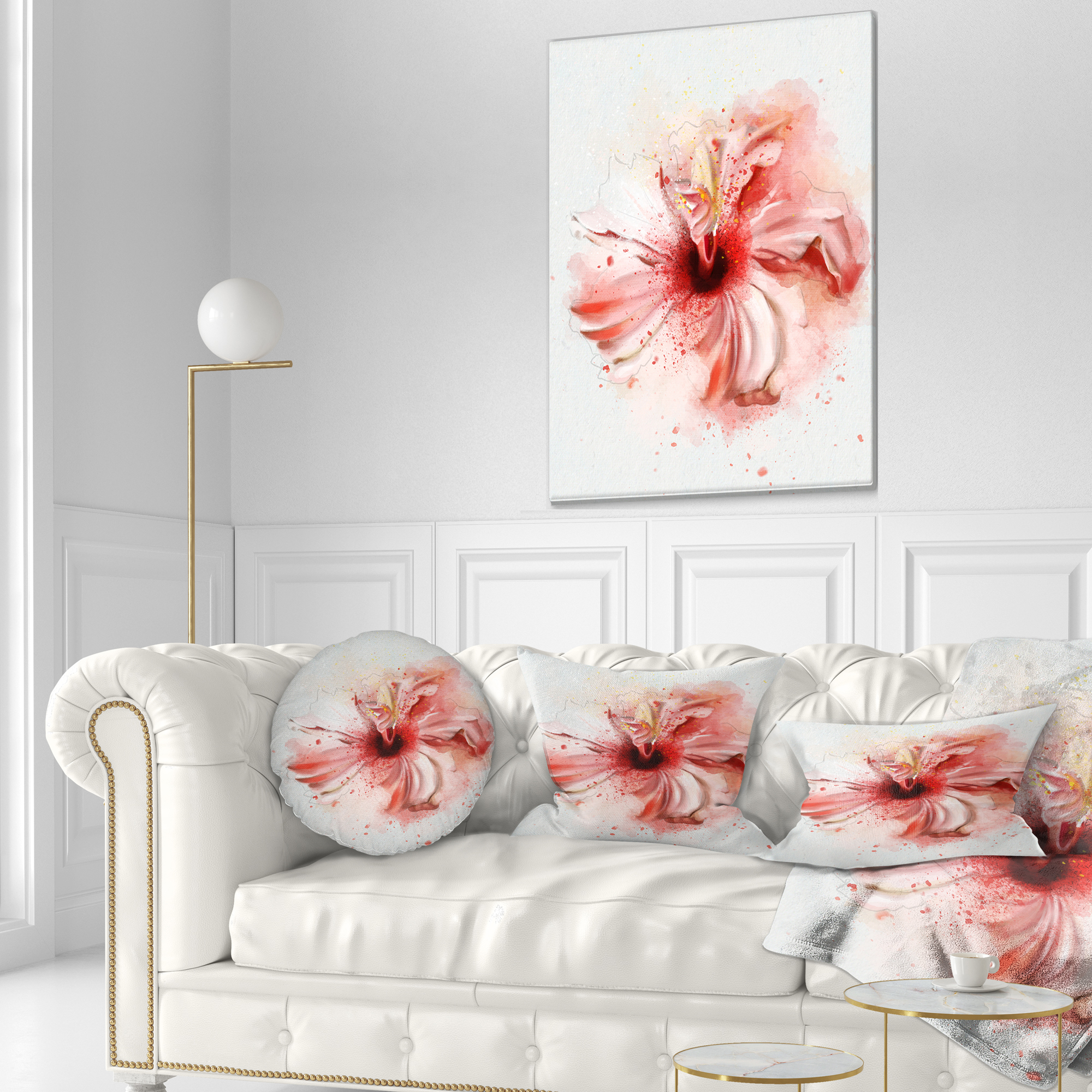 Designart Lovely Pink Watercolor Flower - Flowers Throw Pillowwork - 12x20