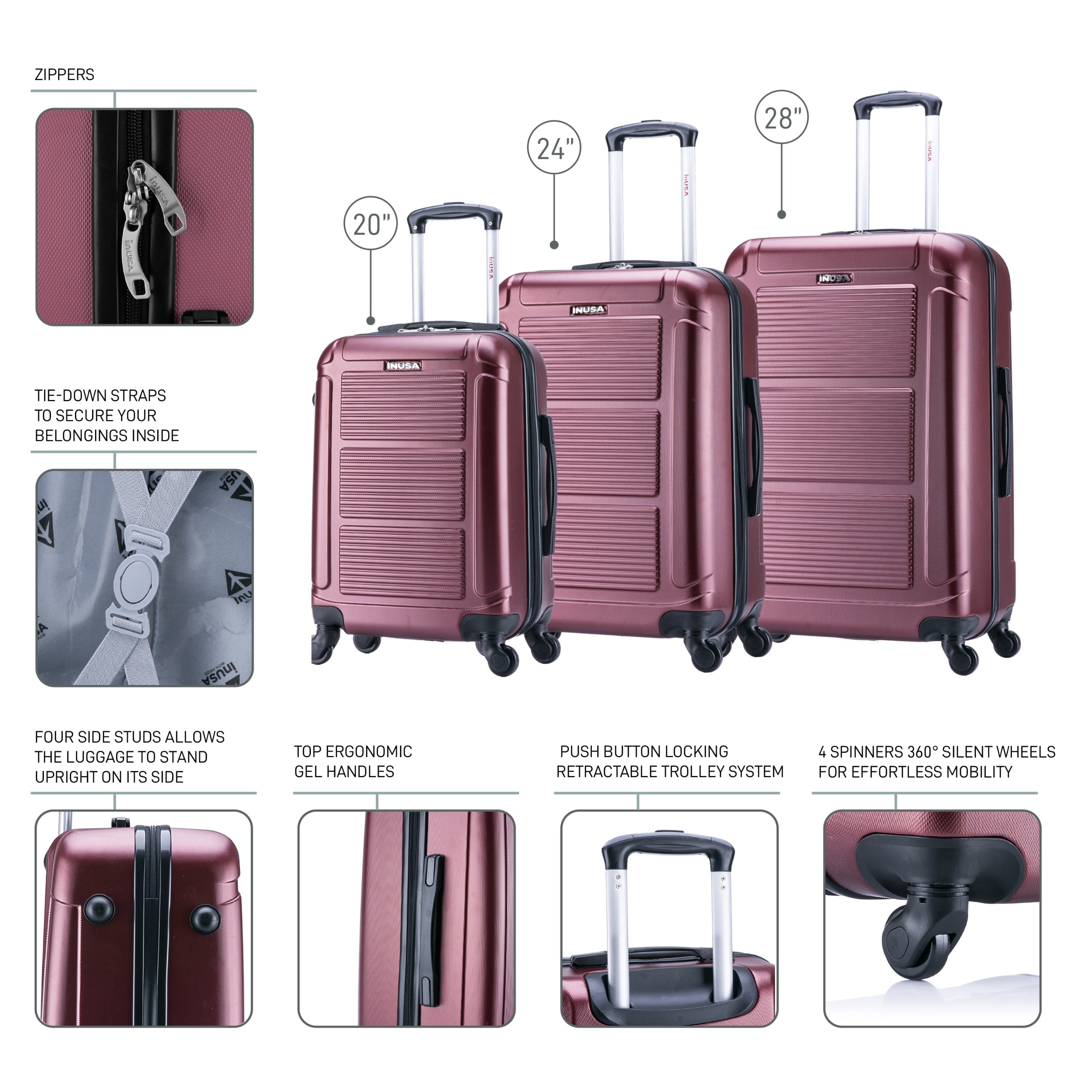 InUSA Pilot 3-Piece Hardside Luggage Sets with Spinner Wheels