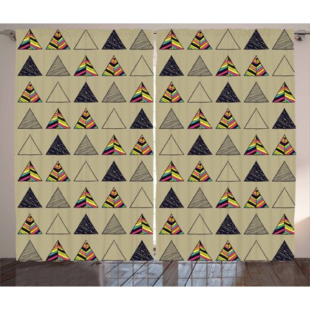 Grunge Curtains 2 Panels Set Geometric Pattern With Triangles And