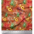 thumbnail image 1 of Soimoi Tissu en Soie Orange Imprimé Lys & Fruits de Pin Tissu au Mètre 42 Pouces de Large, 1 of 3