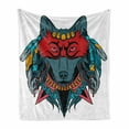 thumbnail image 1 of Tribal Soft Flannel Fleece Throw Blanket, Warrior Wolf Portrait with Feathers Animal Art, Cozy Plush for Indoor and Outdoor Use, 50" x 60", Teal White and Red, by Ambesonne, 1 of 6
