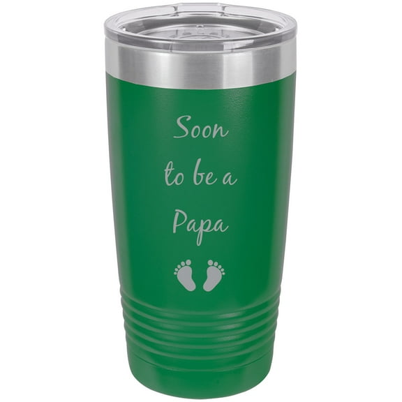 Soon to be a Papa - Announcement Stainless Steel Engraved Insulated Tumbler 20 Oz Travel Coffee Mug, Green