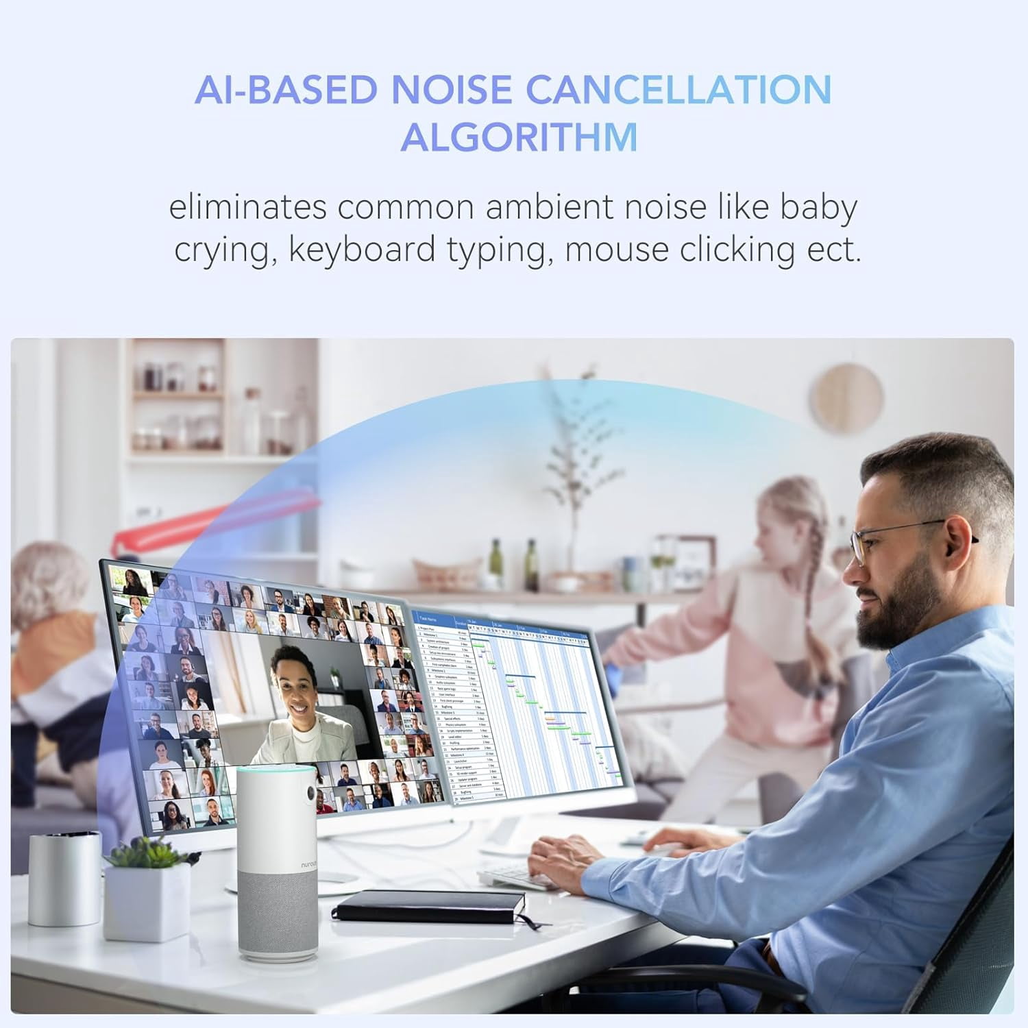 Nuroum C10 1080P Conference Webcam with Microphone Speaker,  AI Noise Cancellation, White, New