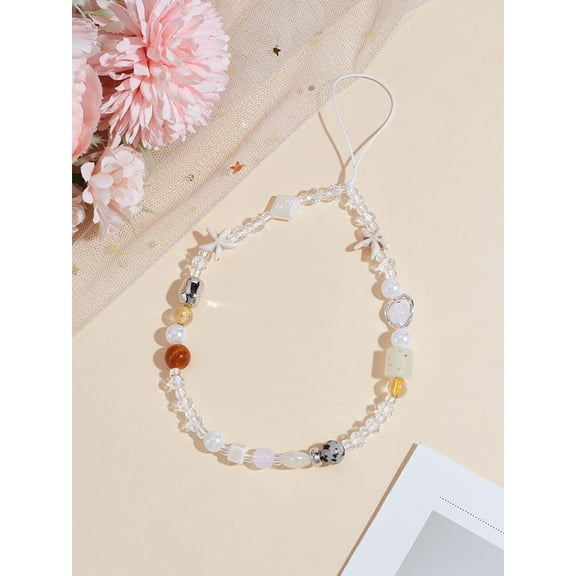 1Pc Island Sweetheart Phone Strap Alloy & Acrylic Mobile Straps Mobile Accessories Handsets Chain String Non-Lost Beaded Handsets Lanyard for Women Camera Keychain Decoration 195mm Long diy