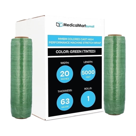 MMBM Green Tinted Machine Stretch Wrap 1 Roll 20" x 5000' 63 Gauge Plastic Cling Film for Packing Pallets