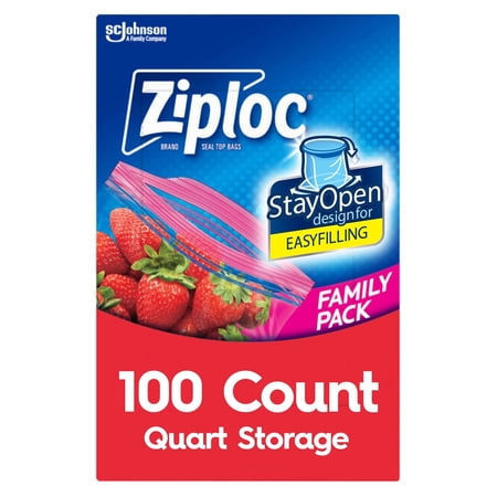 Ziploc Grip N Seal Storage Quart Bags, 100 count