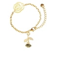 thumbnail image 2 of Delight Jewelry Goldtone Stemmed Rose Gold-tone Flower Link Chain Bracelet, 6.75"+2" Extender, 2 of 4