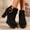 Black, variant on Puntoco Women’s Heart Metal Buckle Platform Ankle Booties, Suede Chunky Block High Heel Side Zipper Short Boots, Comfort Height Fall Winter Boots Black