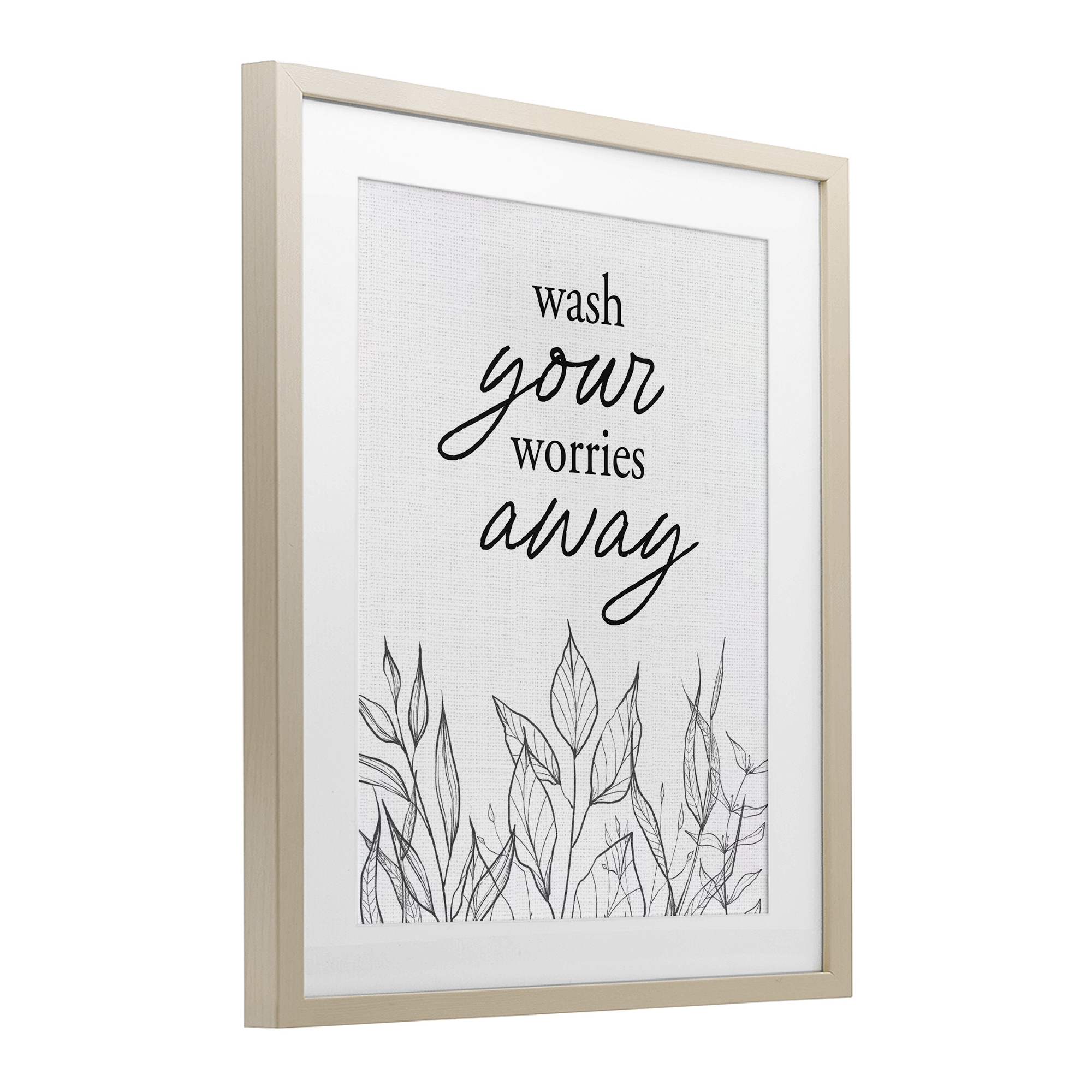 Wash Your Worries Away Minimalist Birch Framed Print Under Glass, design by Lettered and Lined