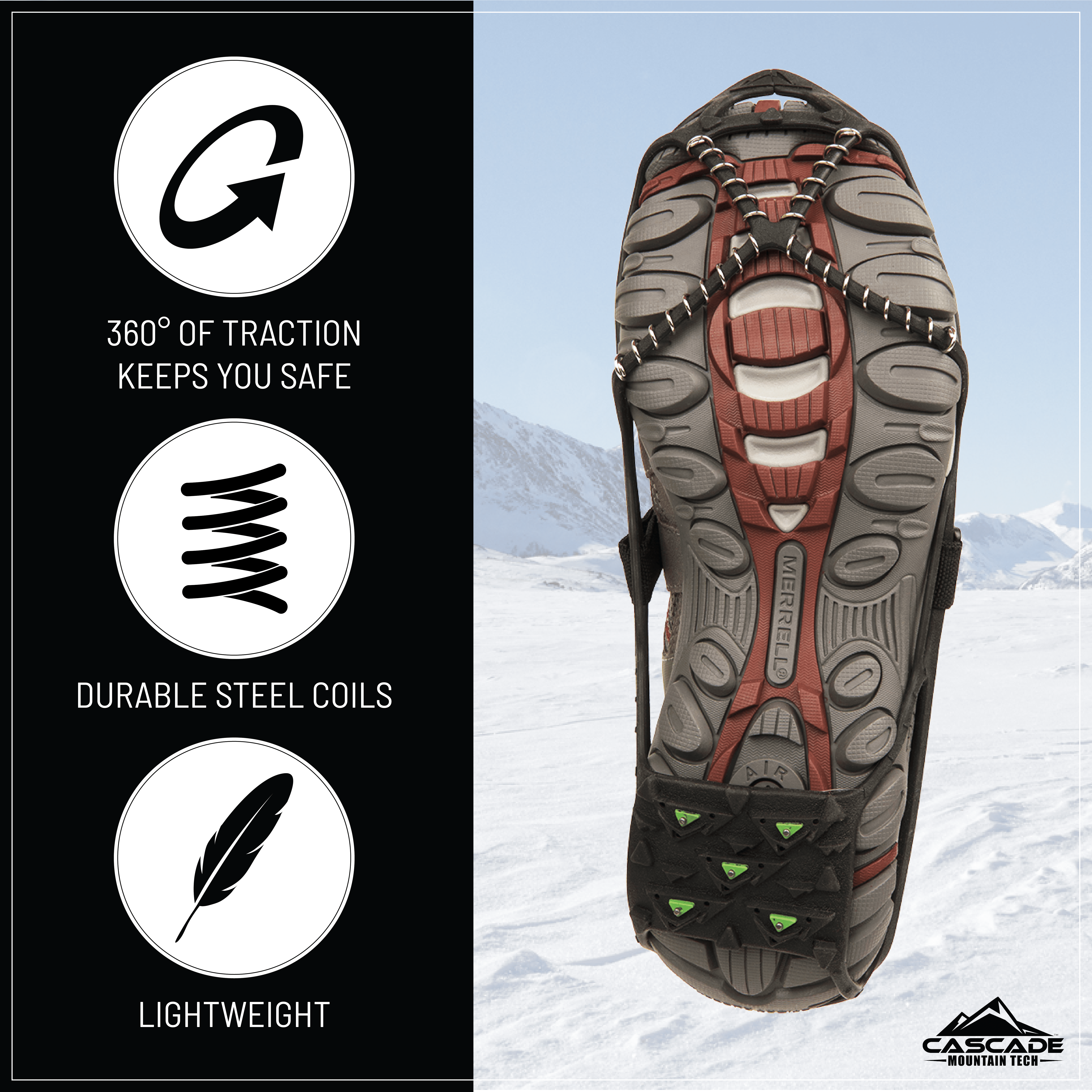 Cascade Mountain Tech Ice Traction Cleats, Ice Traction 360 Hybrid Tungsten Carbide Spike/Steel Coil - Sm/Med