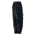 thumbnail image 5 of Jinhomg Mens Fleece Lined Hiking Pants Drawstring Elastic Waist Cargo Pants Winter Warm Casual Cuff Bottom Sweatpants with Pockets Black,L, 5 of 7