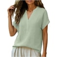 thumbnail image 7 of ClodeEU Women's Linen Blend V Neck Short Sleeve Top ,Loose Fit Casual Button Blouse Green,Womens Plus XL, 7 of 7