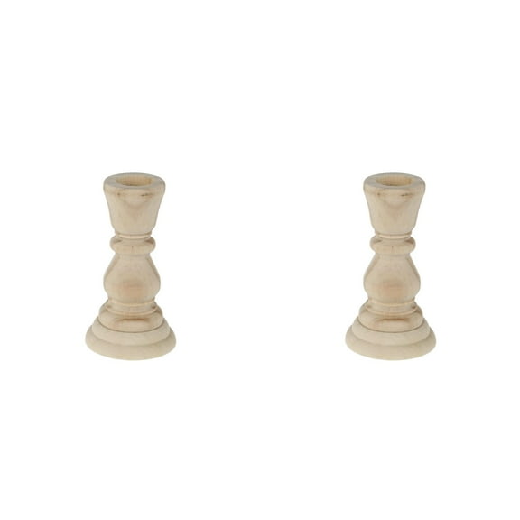 2pcs Wooden Candle Holders for Pillar Candles, Unpainted Wood Candlestick Stand Rustic Farmhouse Style, Classic Craft for DIY Decorating, Wedding, Fireplace, Dining Table Centerpiece Decor