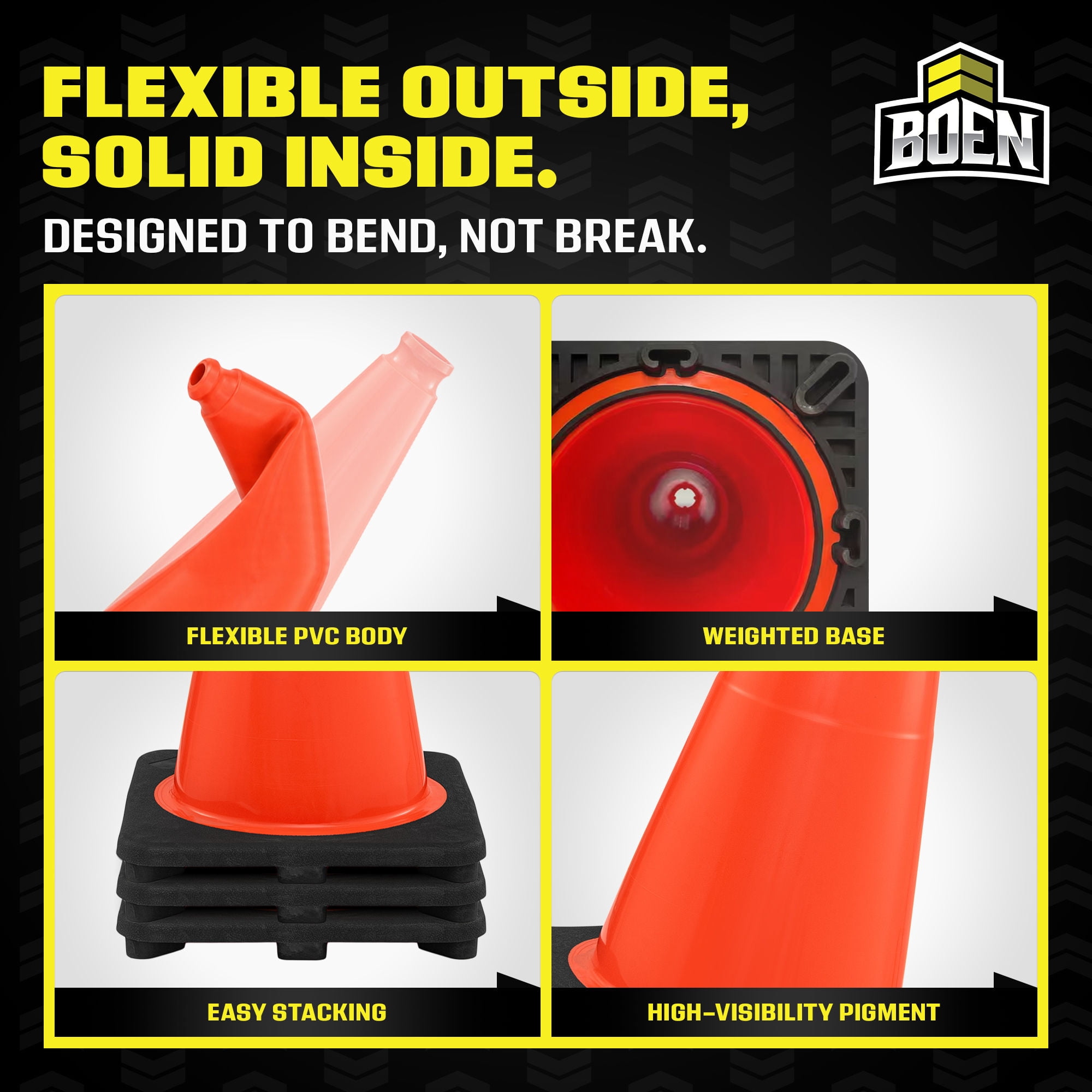 BOEN 36 in Orange Non-Reflective Traffic Cone, 10 lb Work Zone Safety, 1 Pack