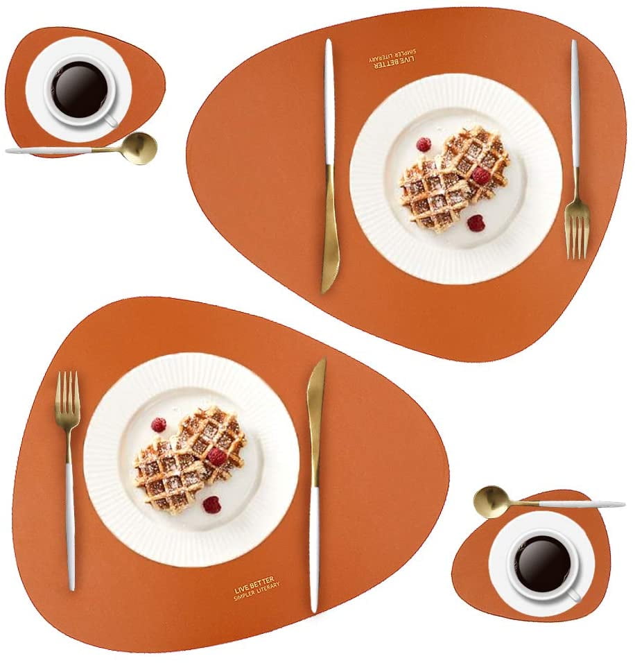 Leather Placemats and Coasters Set, Washable Round Table Mat
