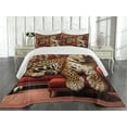 thumbnail image 2 of Ambesonne Leopard Quilted Coverlet 3 Pcs, Big Cat on Sectional Sofa, King Size, Red Apricot Dark Salmon, 2 of 4