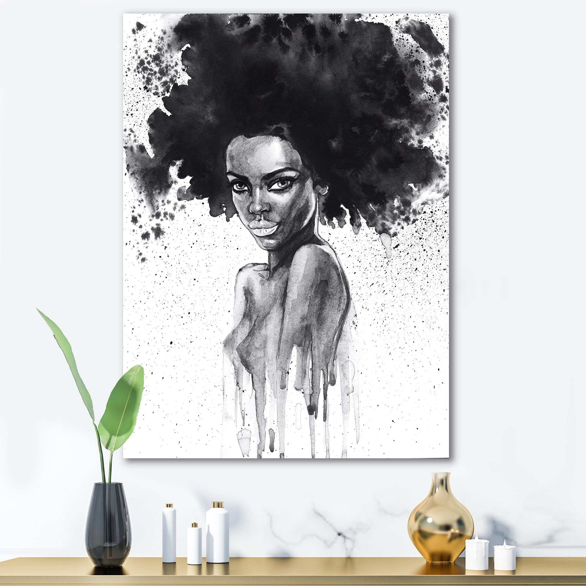 Black and White Portrait of African American Woman III 16 in x 32 in Painting Canvas Art Print, by Designart