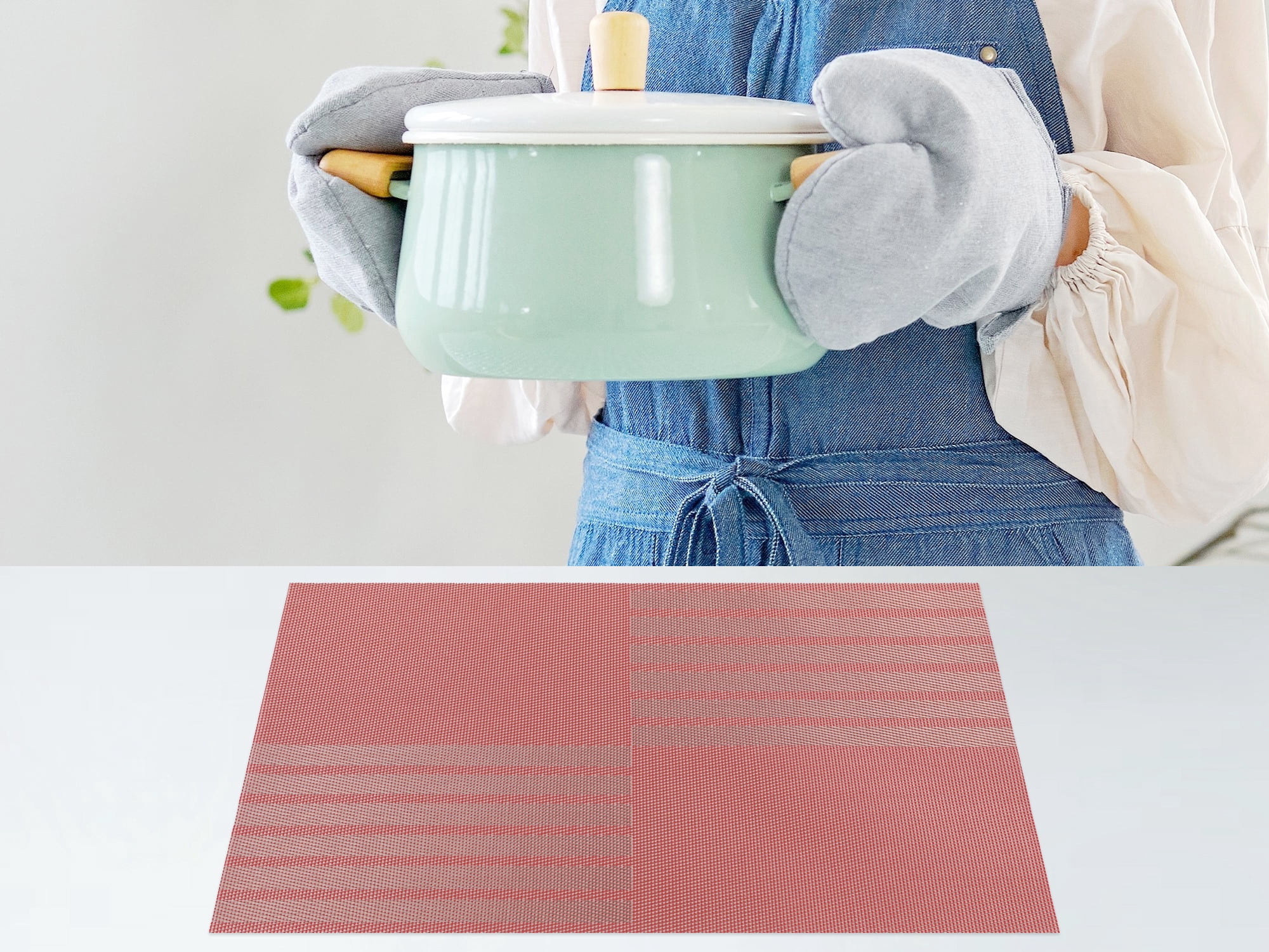Unique Bargains Set of 6 Placemats for Kitchen Dining Table Decor Red 18x12in