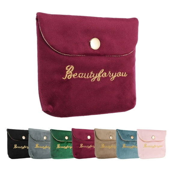 Velvet Jewelry Pouches with Snap Button, Soft Jewelry Pouches Storage Bags Small Velvet Gift Bags for Rings Necklace Bracelet, Wine Red