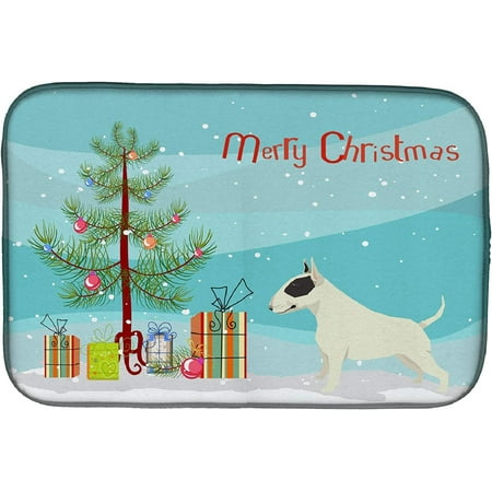 

CK3527DDM Absorbent Dish Drying Mat for Kitchen Counter Black and White Bull Terrier Christmas Tree Dish Drying Mat 14 x 21 multicolor