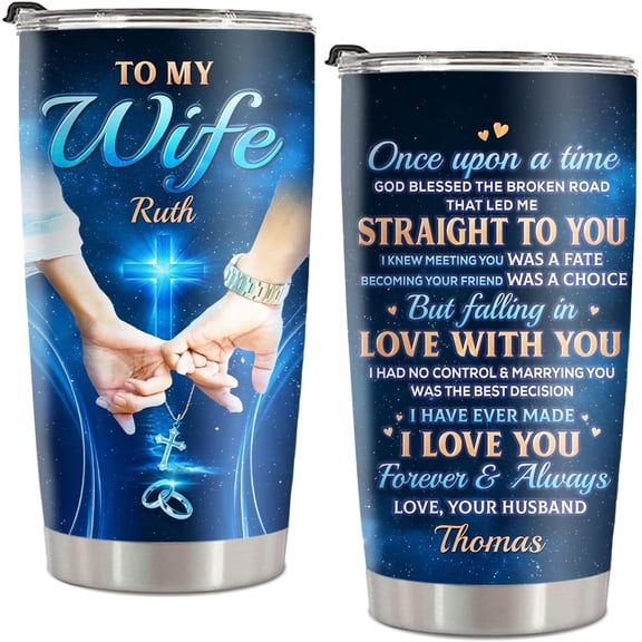 Custom Tumbler, Personalized Anniversary Wedding Gifts for Husband and Wife, Him and Her, To My Wife Tumblers, 20Oz Coffee Tumbler Gift for Couples, Husband and Wife Gifts