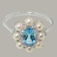 thumbnail image 5 of LBG British Made 925 Sterling Silver Natural Blue Topaz & Cultured Pearl Womens Anniversary Ring - 33 size options - Size 12, 5 of 6