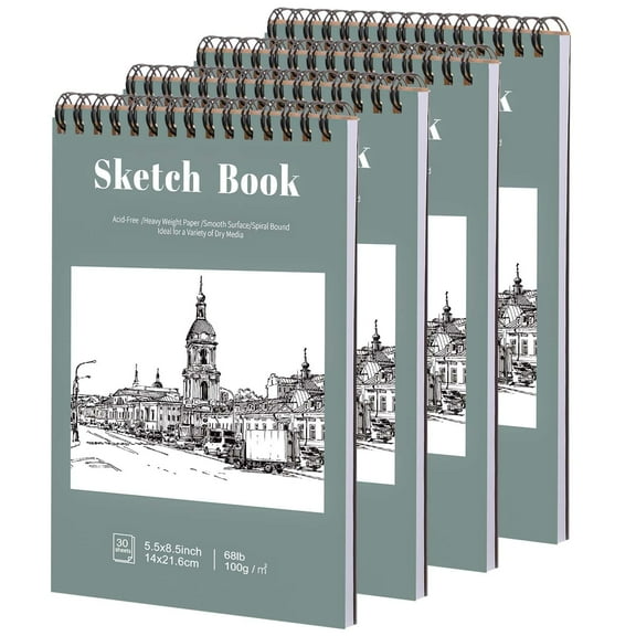 Small Sketch Books, 4 Pack 5.5x8.5 Inch Mini Sketch Pads, 30 Sheets Each, 68LB/100GSM Acid Free Paper, Spiral Bound, For Drawing, Painting, Colored Pencils, Charcoal, Ink, Beginners, Artists, Travel