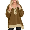 thumbnail image 1 of Yuyuzo Oversized Sweatshirt for Women Casual Long Sleeve Button V Neck Color Block Pullover Tops, 1 of 7