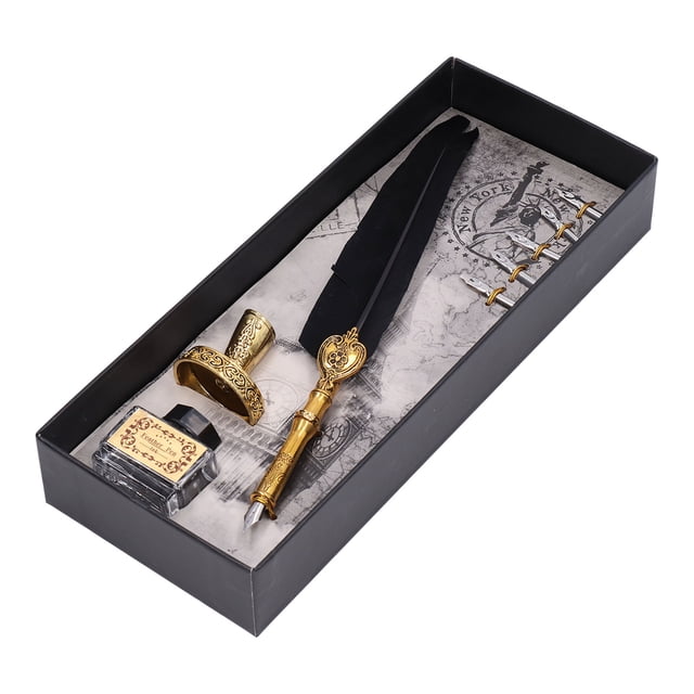 Feather Pen, Wear Resistance Soft Feather Stainless Nib Smoothly Writing Quill And Ink Set Exquisite Pattern For School For Office For Home Black,Orange,Green,Purple,Blue