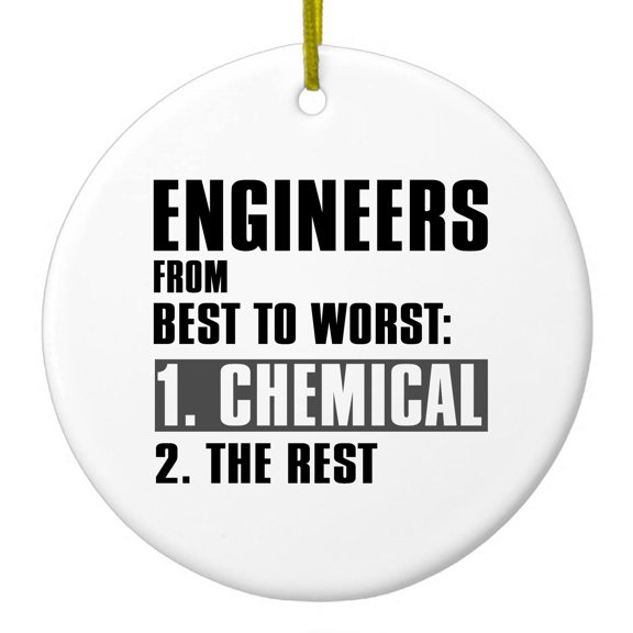 DistinctInk Hanging Ceramic Christmass Tree Ornament with Gold String - Great Gift / Present - 2 3/4 inch diameter - Chemical Engineers are the Best