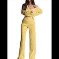 thumbnail image 1 of Traje Informal de Dos Piezas para Mujer, de Punto Liso, con Aberturas, Larga, Botones y Pantalones de Cintura Alta. Amarillo M, 1 of 8