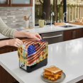 thumbnail image 6 of Sunflower USA Flag Toaster Cover 4 Slice, Independence Day Floral Wooden Dustproof Bakeware Oven Protector with Top Hook, Waterproof Small Kitchen Appliance Toasters Dust Cover, 12"x11"x8", 6 of 7