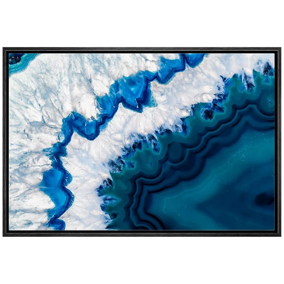 wall26 Framed Canvas Print Wall Art White Blue Teal Crystal Gemstone Landscape Nature Wilderness Digital Art Realism Decorative Close Up Colorful for Living Room, Bedroom, Office - 24"x36"