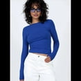 thumbnail image 4 of Camiseta de Larga con Cuello Redondo y Espalda Abierta para Mujer, Estilo Y2K, Estilo Retro Informal de Color Liso Azul Real L, 4 of 10