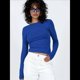 thumbnail image 4 of Camiseta de Larga con Cuello Redondo y Espalda Abierta para Mujer, Estilo Y2K, Estilo Retro Informal de Color Liso Azul Real L, 4 of 10