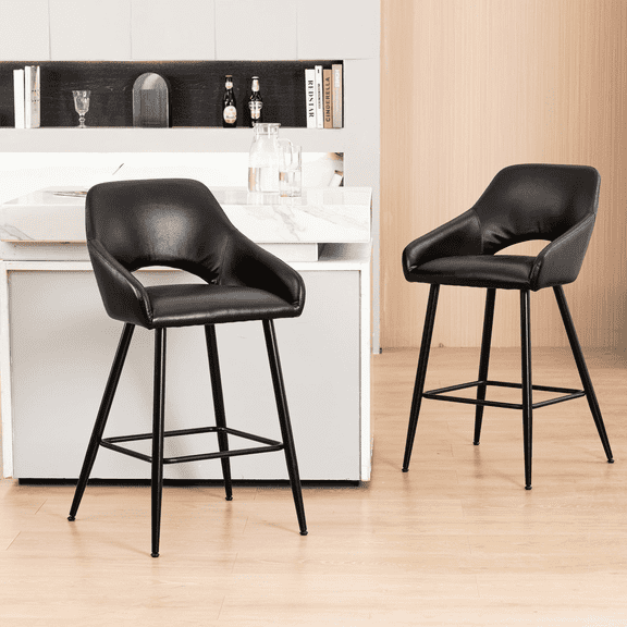 Open Box Mainstays Barstool Black PU Leather Black Legs, 2 Pack