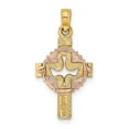 thumbnail image 4 of FB Jewels 14k White and Yellow Two Tone Gold Cut Out Dove On Cross Yellow and Pink Pendant, 4 of 4