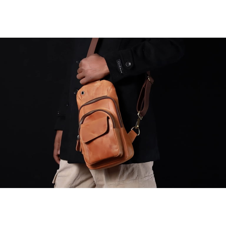 Buffalo Leather Travel Hiking Crossbody Chest Backpack Adjustable Strap Handmade Buffalo Leather Travel Hiking Crossbody Chest Sling  main image 2