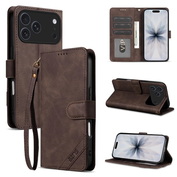 Sanwo for iPhone 18 Pro Max Wallet Case with RFID Blocking, Card Holder & Cash Slot, PU Leather Flip Cover with Wrist Strap,Shockproof Protective Case, Brown