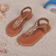 thumbnail image 2 of Girls Flip Flops Casual Boho Beaded T-Strap Flat Sandals Elastic Ankle Strap Lightweight Summer Beach Shoes Brown 1 Big Kid, 2 of 6