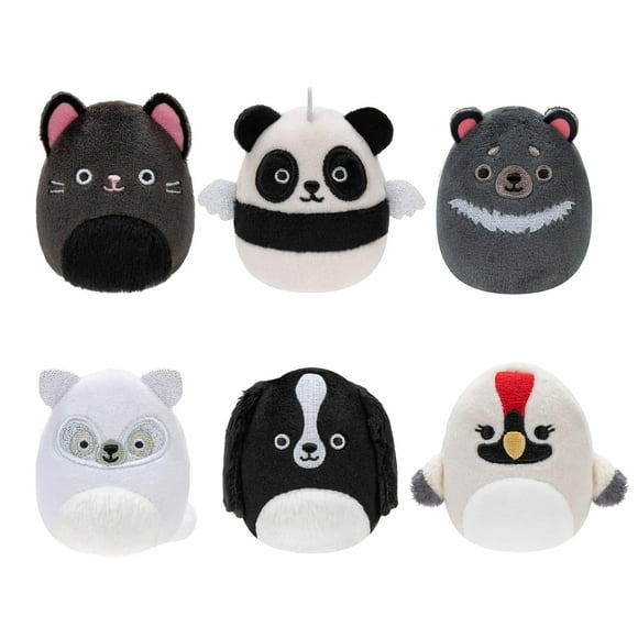Squishville by Original Squishmallows Black and White Squad Plush - Six 2-Inch Squishmallows Plush Including Tajo Kayce Bambalina Landi Nathaniel and Basma - Toys for Kids
