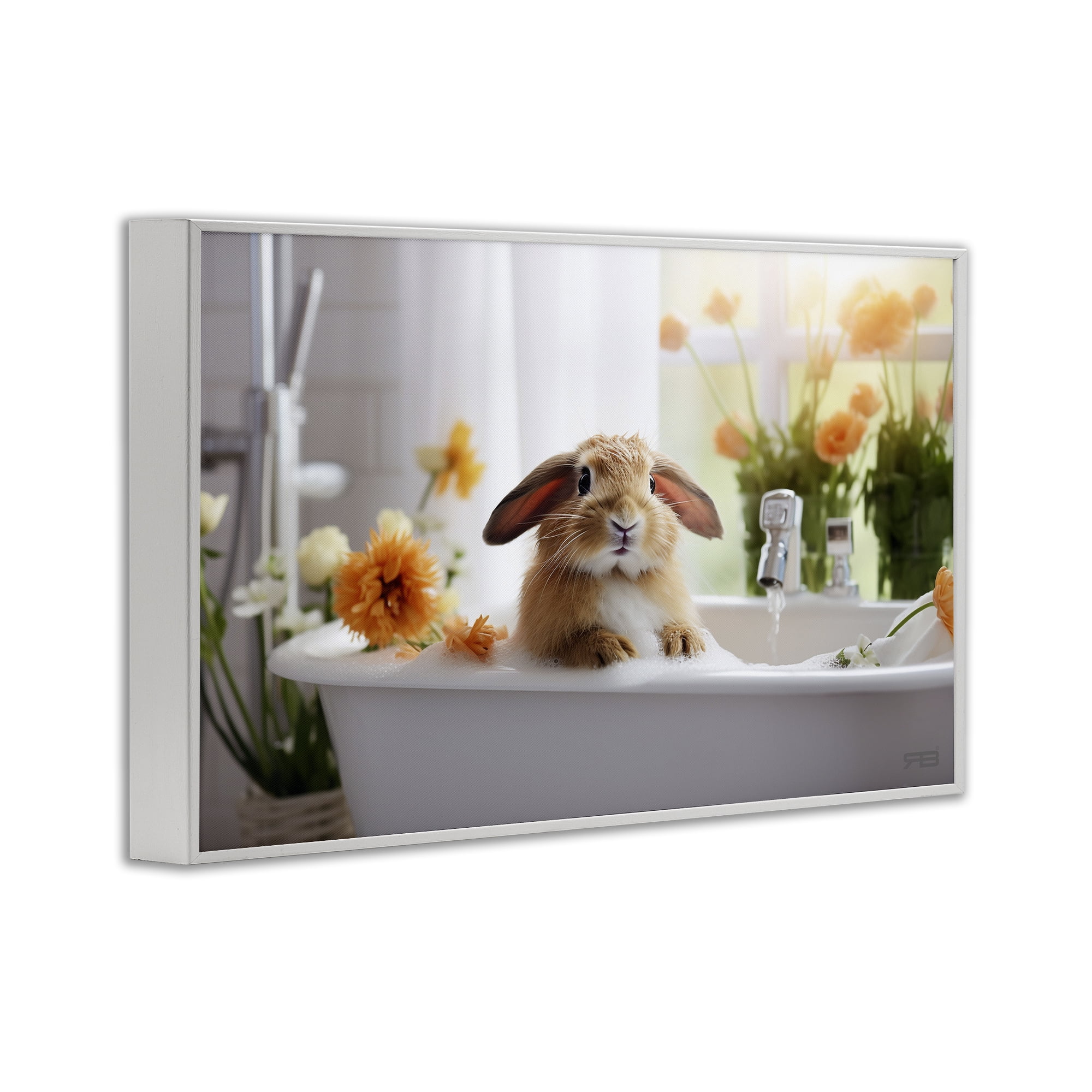Stupell Industries Bathing Baby Bunny Typography Painting White Framed Art Print Wall Art, 18 x 12